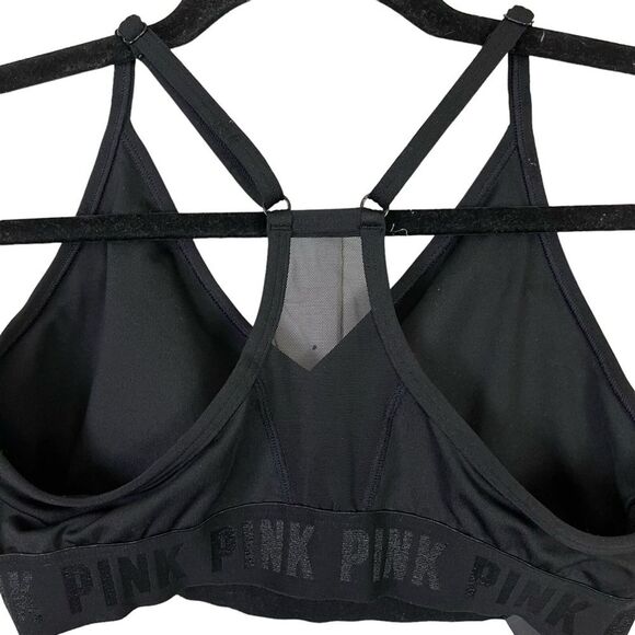 PINK SPORT Victoria's Secret Solid Black Mesh Racerback Sports Bra Workout Top M - Picture 12 of 15